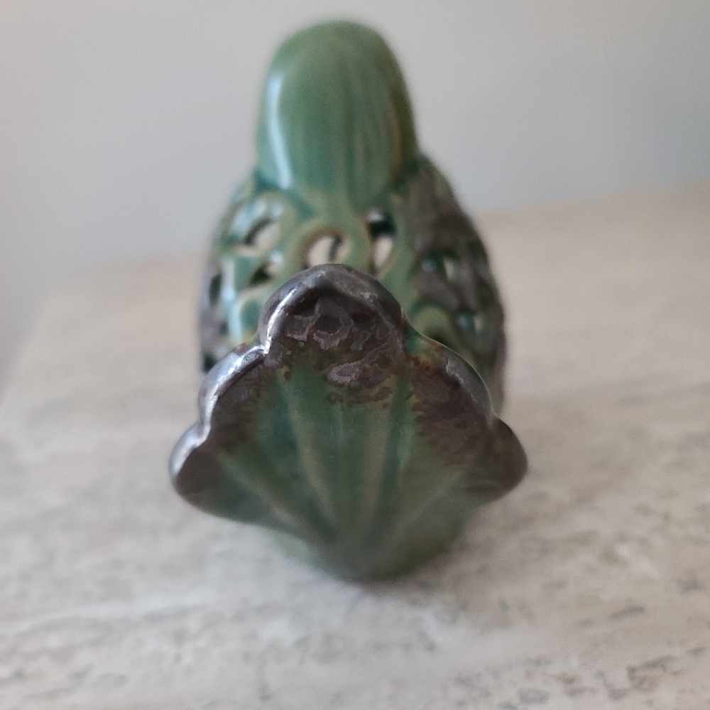 Green Ceramic Bird Figurine With Brown - Picture 2 of 7
